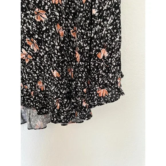 Rowley Cynthia Floral Black Blouse Top Size Large Sleeve Linen Womens Women's 3/ - Picture 4 of 5